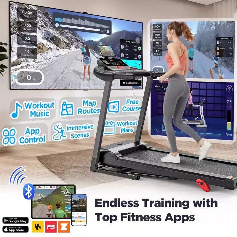 Tapis Roulant per Casa, Tapis Roulant Elettrico Pieghevole Portatile con Inclinazione Regolabile, Controllo APP, 64 Programmi, Capacità 136 kg, 12 km/h