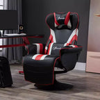 Sedia Gaming, Reclinabile da Ufficio Stile Corsa con Supporto Lombare, Poggiapiedi e Portabicchieri/Bianca/Rossa
