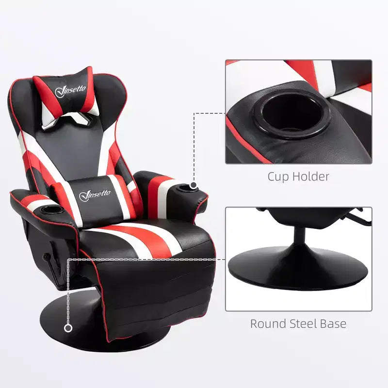 Sedia Gaming, Reclinabile da Ufficio Stile Corsa con Supporto Lombare, Poggiapiedi e Portabicchieri/Bianca/Rossa