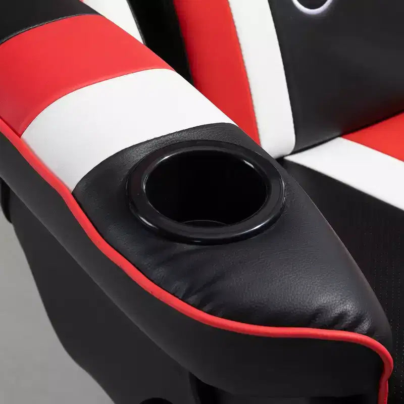 Sedia Gaming, Reclinabile da Ufficio Stile Corsa con Supporto Lombare, Poggiapiedi e Portabicchieri/Bianca/Rossa