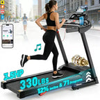 3HP Folding Treadmill 300 lb Capacity, 3-Level Manual Incline, 0.67.5 MPH, 71 Programs, FitShow App, Bluetooth Speakers, LED Display