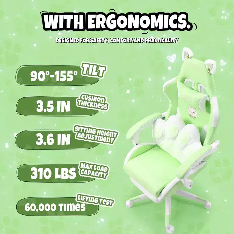 Okak Modern Cute Cat Swivel Gaming Chair with Paw Lumbar Cushion,High Ergonomic Task Chair Computer Chair for Adults