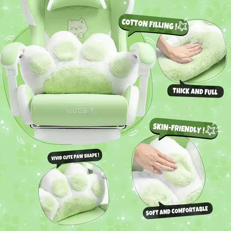 Okak Modern Cute Cat Swivel Gaming Chair with Paw Lumbar Cushion,High Ergonomic Task Chair Computer Chair for Adults