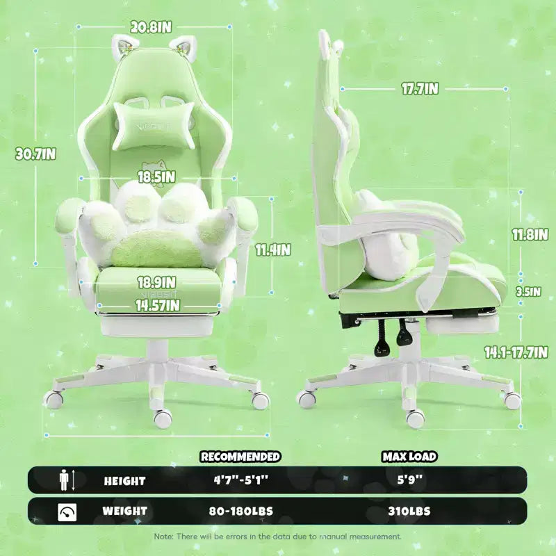 Okak Modern Cute Cat Swivel Gaming Chair with Paw Lumbar Cushion,High Ergonomic Task Chair Computer Chair for Adults