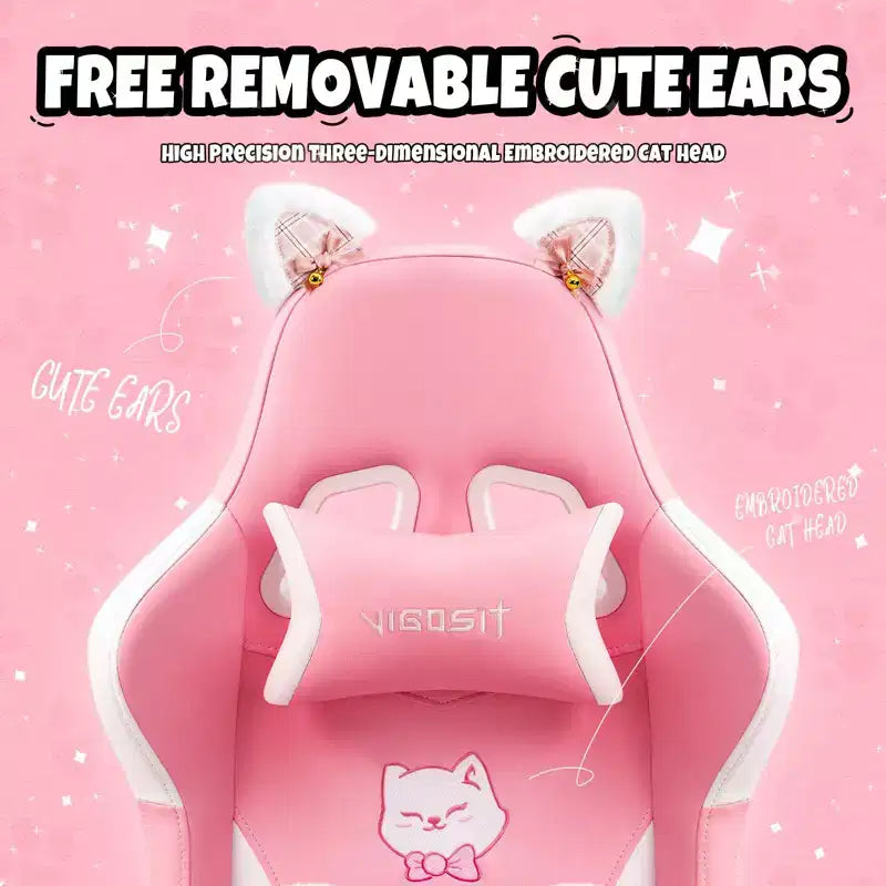 Okak Modern Cute Cat Swivel Gaming Chair with Paw Lumbar Cushion,High Ergonomic Task Chair Computer Chair for Adults