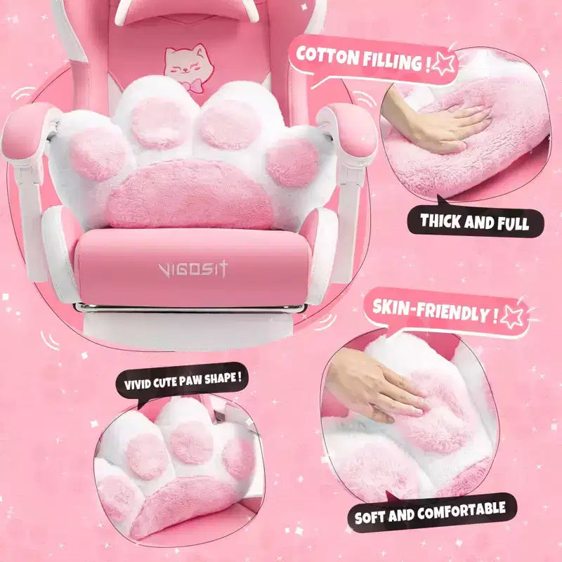 Okak Modern Cute Cat Swivel Gaming Chair with Paw Lumbar Cushion,High Ergonomic Task Chair Computer Chair for Adults