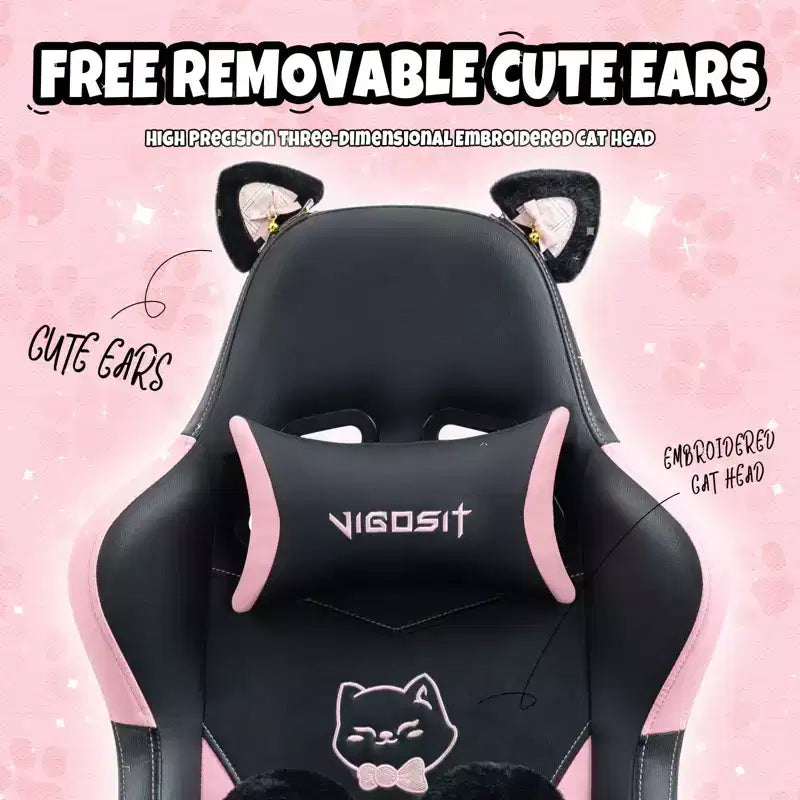 Okak Modern Cute Cat Swivel Gaming Chair with Paw Lumbar Cushion,High Ergonomic Task Chair Computer Chair for Adults