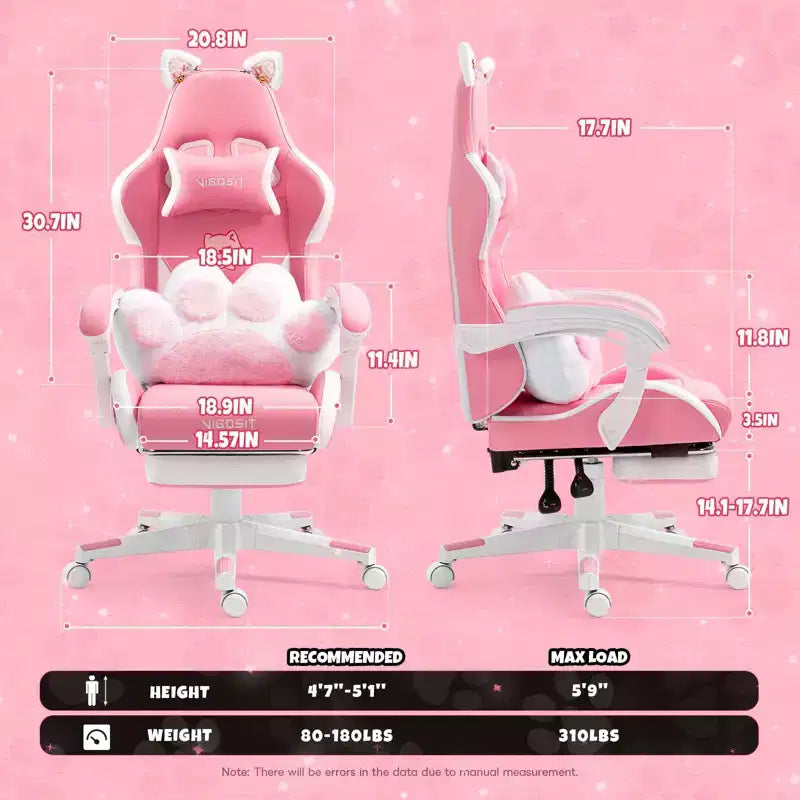 Okak Modern Cute Cat Swivel Gaming Chair with Paw Lumbar Cushion,High Ergonomic Task Chair Computer Chair for Adults