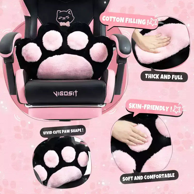 Okak Modern Cute Cat Swivel Gaming Chair with Paw Lumbar Cushion,High Ergonomic Task Chair Computer Chair for Adults