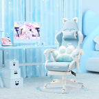 Okak Modern Cute Cat Swivel Gaming Chair with Paw Lumbar Cushion,High Ergonomic Task Chair Computer Chair for Adults
