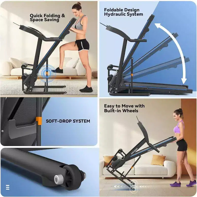KRISRATE Foldable Treadmill with Sit Up Bench, 2025 Upgrade 3.5HP Portable Treadmills for Home with Incline, Smart LCD Display Body Fat & Heart Rate