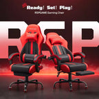 RSPGAME Sedia da Gaming Ergonomica di Base per Adulti, Sedie da Ufficio in Pelle PU con Supporto Lombare Vibrante e Poggiapiedi Retrattile, Sedie per Computer per la Casa