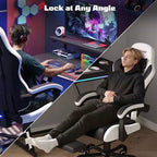 RSPGAME Sedie da Gaming Ergonomiche di Base per Adulti, Sedie da Ufficio in Pelle PU con Supporto Lombare, Cuscino a Molle Insacchettate e Poggiapiedi Retraibile