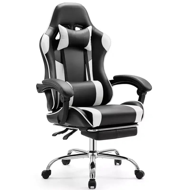 TUYOHW PU Leather Criss Cross Chair on Wheels with Footrest and Lumbar Support,Office Chair with Fixed Up Armrest,Gaming Chair for Office