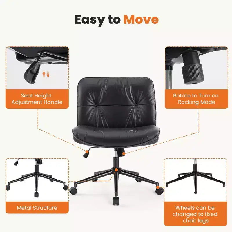 TUYOHW Sedia Girevole in Ecopelle con Rotelle, Sedia da Ufficio con Altezza Regolabile e Supporto Lombare, Sedia da Gaming Senza Braccioli per Ufficio