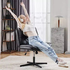 TUYOHW PU Leather Swivel Criss Cross Chair no Wheels,Office Chair with Adjustable Height,Armless Gaming Chair for Office
