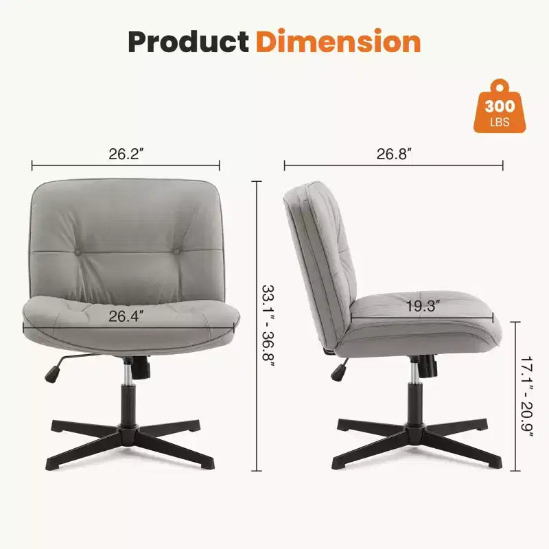 TUYOHW PU Leather Swivel Criss Cross Chair no Wheels,Office Chair with Adjustable Height,Armless Gaming Chair for Office