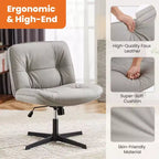 TUYOHW PU Leather Swivel Criss Cross Chair no Wheels,Office Chair with Adjustable Height,Armless Gaming Chair for Office