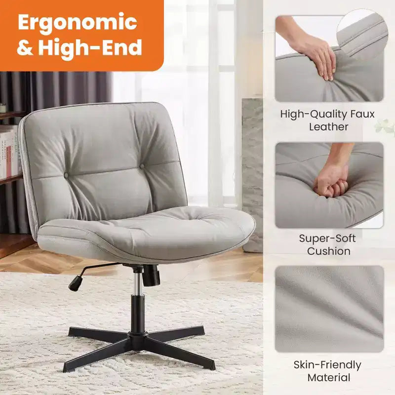 TUYOHW PU Leather Swivel Criss Cross Chair no Wheels,Office Chair with Adjustable Height,Armless Gaming Chair for Office