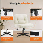 TUYOHW PU Leather Swivel Criss Cross Chair no Wheels,Office Chair with Adjustable Height,Armless Gaming Chair for Office