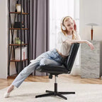 TUYOHW PU Leather Swivel Criss Cross Chair no Wheels,Office Chair with Adjustable Height,Armless Gaming Chair for Office
