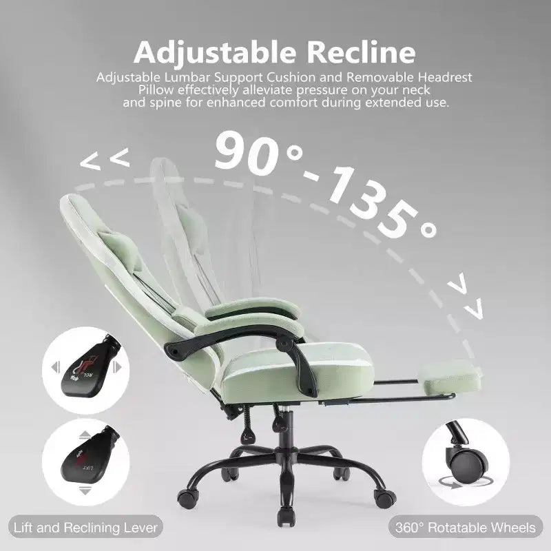 Sedia da ufficio ergonomica TUYOHW con sedile a molle insacchettate, sedia da gaming con capacità di 136 kg, con cuscino lombare regolabile e poggiapiedi per adulti e studenti