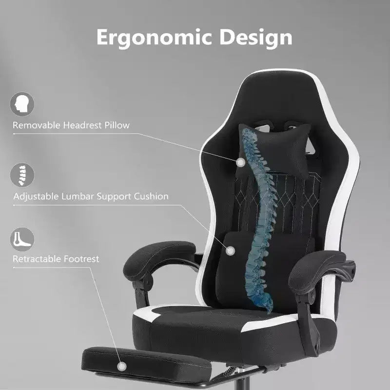 Sedia da ufficio ergonomica TUYOHW con sedile a molle insacchettate, sedia da gaming con capacità di 136 kg, con cuscino lombare regolabile e poggiapiedi per adulti e studenti