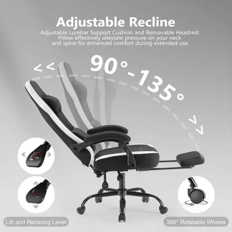 Sedia da ufficio ergonomica TUYOHW con sedile a molle insacchettate, sedia da gaming con capacità di 136 kg, con cuscino lombare regolabile e poggiapiedi per adulti e studenti