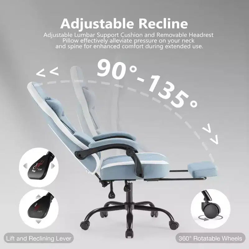 Sedia da ufficio ergonomica TUYOHW con sedile a molle insacchettate, sedia da gaming con capacità di 136 kg, con cuscino lombare regolabile e poggiapiedi per adulti e studenti