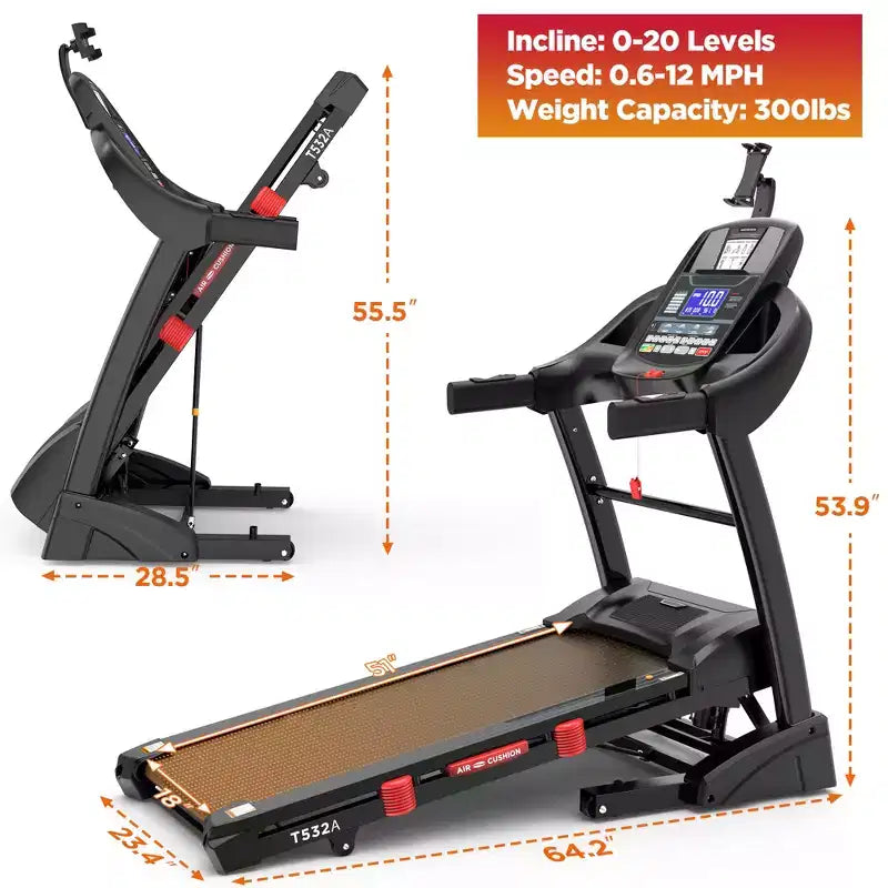 Tapis Roulant Elettrico Pieghevole 4.5HP per Esercizi Domestici, Bassa Rumorosità, Inclinazione Automatica 20%, Capacità 136 kg, Bluetooth