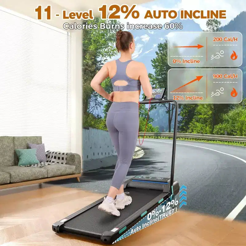 NAYSAYE Tapis Roulant Walking Pad con Manubrio Pieghevole, Capacità 204 kg Sotto Scrivania Tapis Roulant con Inclinazione Automatica per Escursioni a Casa, Nero, 55*26*7.87