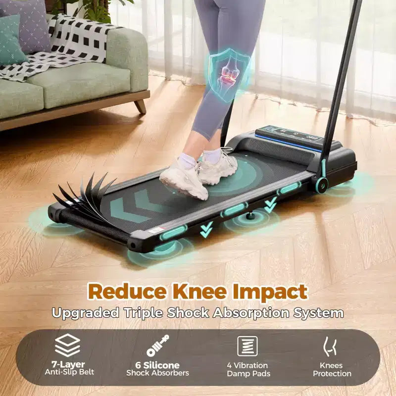 NAYSAYE Tapis Roulant Walking Pad con Manubrio Pieghevole, Capacità 204 kg Sotto Scrivania Tapis Roulant con Inclinazione Automatica per Escursioni a Casa, Nero, 55*26*7.87