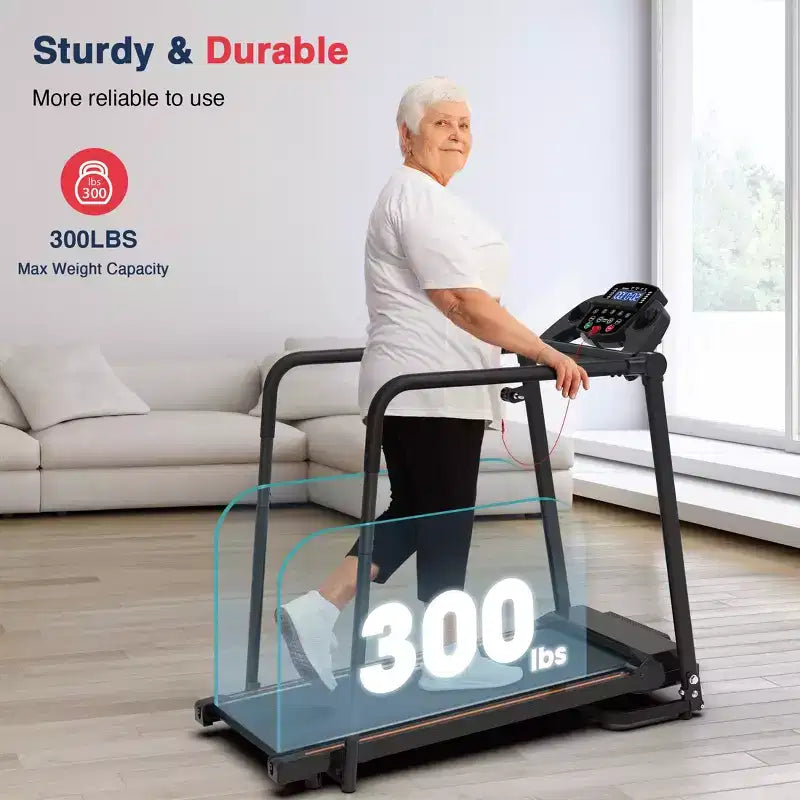 Tapis roulant da passeggio Redliro per anziani con mancorrenti lunghi, tapis roulant pieghevole inclinabile, tapis roulant compatto da 120 kg per esercizi a casa