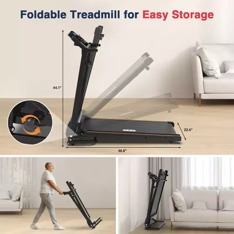 Tapis roulant da passeggio Redliro per anziani con mancorrenti lunghi, tapis roulant pieghevole inclinabile, tapis roulant compatto da 120 kg per esercizi a casa