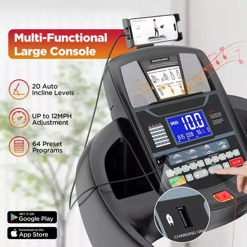 Tapis Roulant Pieghevole per Casa con Inclinazione Automatica 20%, Motore Silenzioso da 5HP, 180 kg, Macchina Compatta per Camminare e Correre con Controllo Tramite App, 71 Programmi e Bluetooth