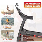 Tapis Roulant Pieghevole per Casa con Inclinazione Automatica 20%, Motore Silenzioso da 5HP, 180 kg, Macchina Compatta per Camminare e Correre con Controllo Tramite App, 71 Programmi e Bluetooth