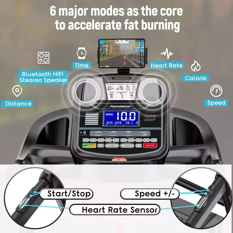 Tapis Roulant Pieghevole da 4,8HP con Capacità di 136 kg per Uso Domestico, Inclinazione Automatica del 20%, Doppi Altoparlanti Bluetooth HiFi, 12MPH, Controllo tramite APP, Nero
