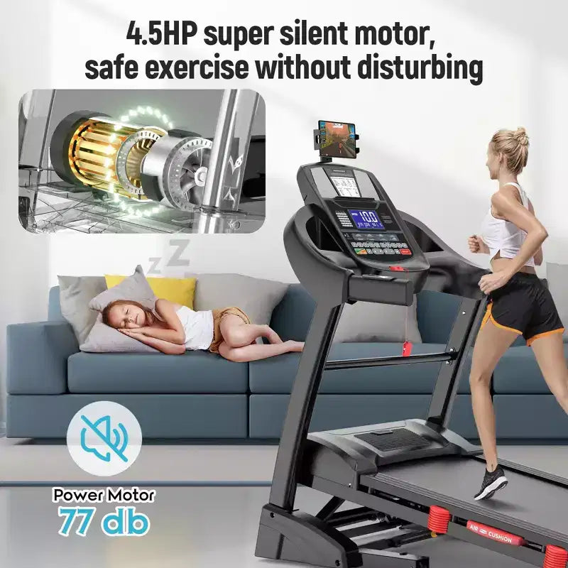Tapis Roulant Pieghevole da 4,8HP con Capacità di 136 kg per Uso Domestico, Inclinazione Automatica del 20%, Doppi Altoparlanti Bluetooth HiFi, 12MPH, Controllo tramite APP, Nero
