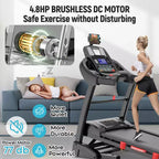 Tapis Roulant Pieghevole da 4,8HP con Capacità di 136 kg per Uso Domestico, Inclinazione Automatica del 20%, Doppi Altoparlanti Bluetooth HiFi, 12MPH, Controllo tramite APP, Nero