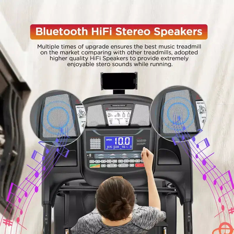 4.75HP Foldable Treadmill, 300lb Capacity,20% Auto Incline, Smart APP w/ Virtual Running Walking,64+3+3+1 Programs,12MPH, Portable Treadmill for Home