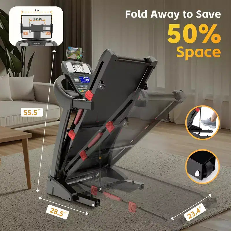 Tapis Roulant Inclinabile al 20% per Casa, Tapis Roulant Pieghevole con Capacità di 180 kg, Macchina da Corsa da 5.0 HP, Nastro Largo 46 cm