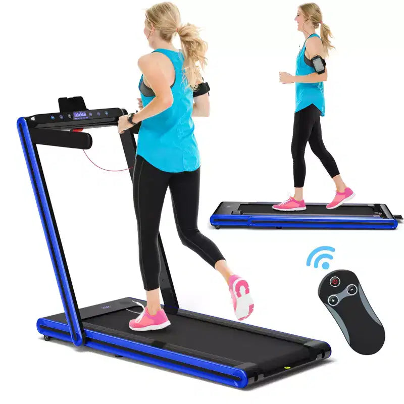 Gymax Folding Treadmill 2-in-1 Under Desk Treadmill with 2.25HP Motor Electric Walking Running Machine & Remote Control Suitable Black/Blue/Red