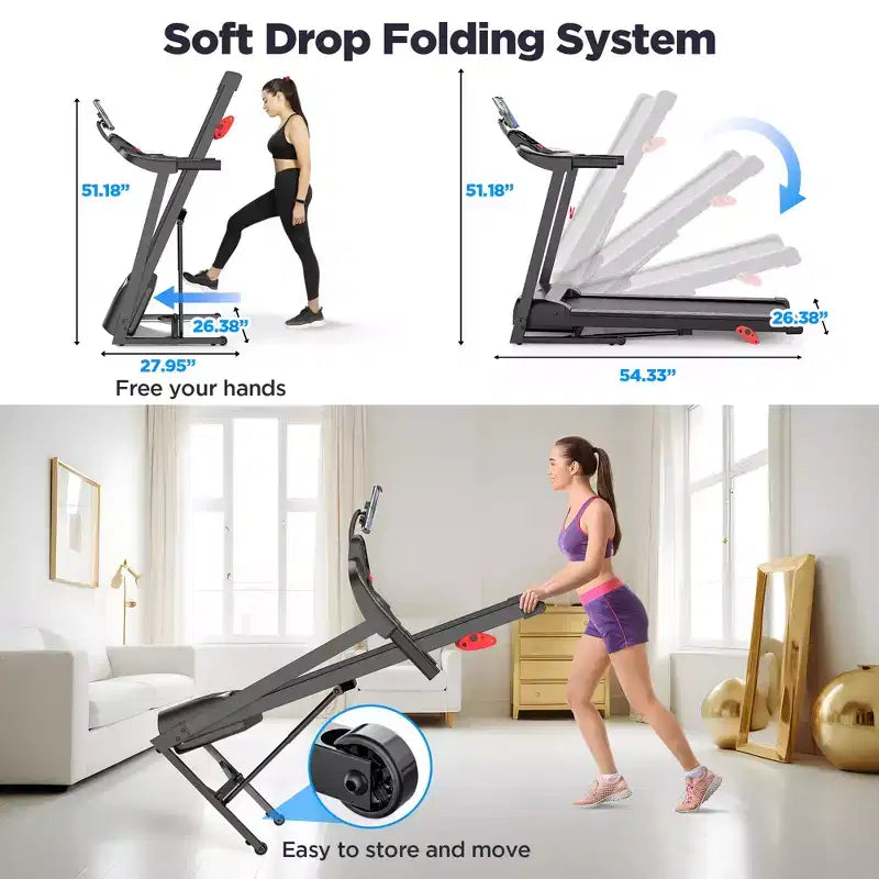 3.5 HP Portable Treadmill - Compact, Bluetooth, App Control & 71 Programs, 3 Level Incline for Jogging & Running at Home/Office