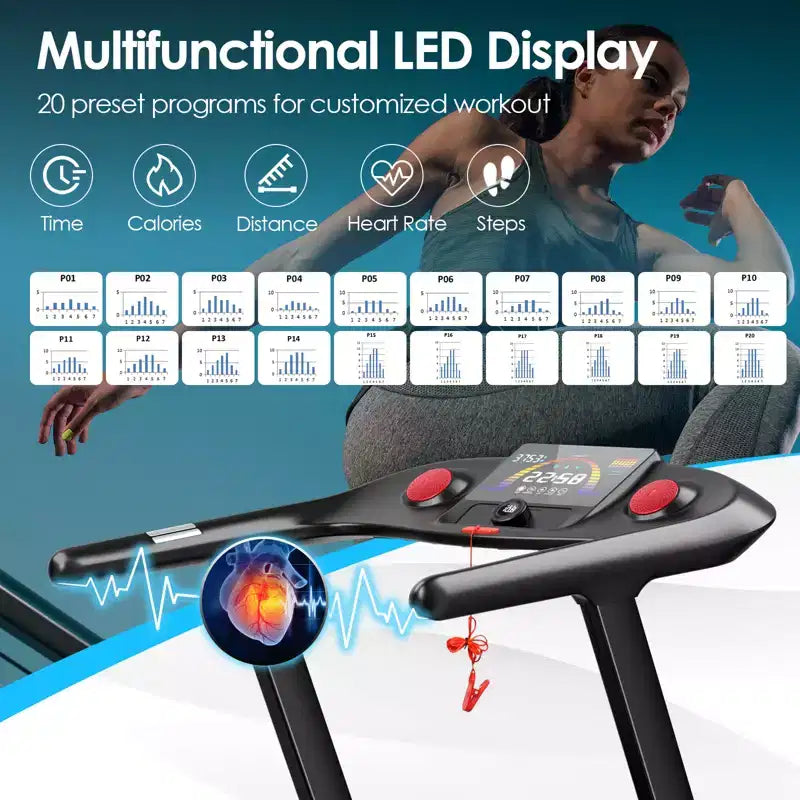 Gymax Folding Treadmill 4.75HP Treadmill w/ 20 Preset Programs LED Touch Screen & Remote Control Walking Jogging Running Machine