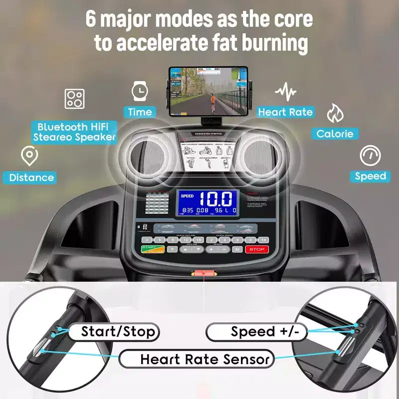 Foldable Treadmill with Auto Incline, 300LB Capacity, 5HP&12MPH Speed, Smart APP Control, 64+3+3+1 Programs, Equipment for Running Walking Jogging