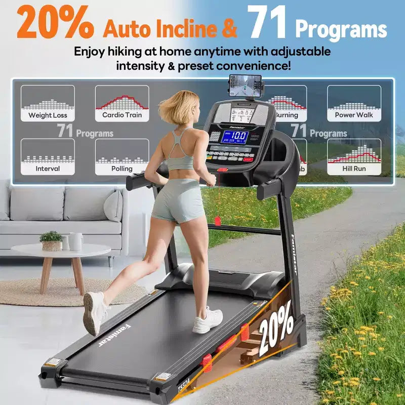 Tapis roulant pieghevole Famistar 5.1HP per la casa con inclinazione automatica del 20%, capacità di 136-181 kg, tapis roulant pieghevole portatile, controllo APP GRATUITO, velocità 19 km/h