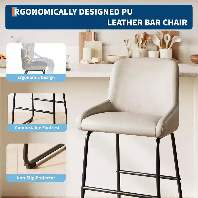GustoWave - Set di 4 sgabelli da bar in ecopelle ad altezza bancone per isola cucina, bancone