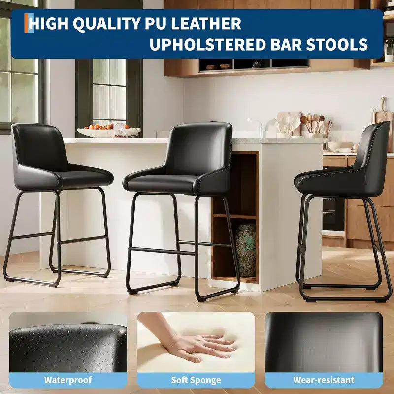 GustoWave - Set di 4 sgabelli da bar in ecopelle ad altezza bancone per isola cucina, bancone