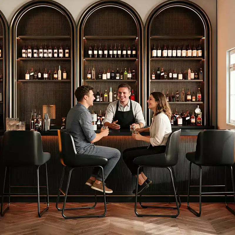 GustoWave - Set di 4 sgabelli da bar in ecopelle ad altezza bancone per isola cucina, bancone