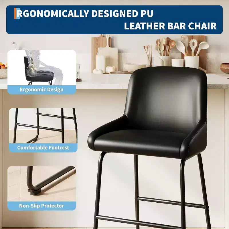 GustoWave - Set di 4 sgabelli da bar in ecopelle ad altezza bancone per isola cucina, bancone